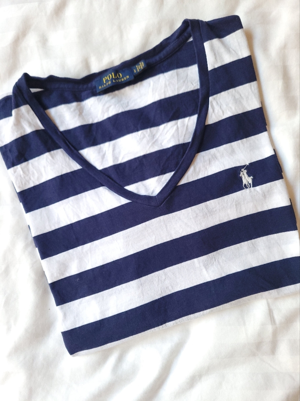 🍒Ralph Lauren🍒 Navy and White Striped V‑Neck Tee